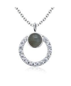 Grey Quartz with CZ Crystal Silver Necklace SPE-5150